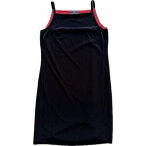 Vintage y2k 90s Square Neck Velvet LBD Black Dress 12 Carole Little Red Lined